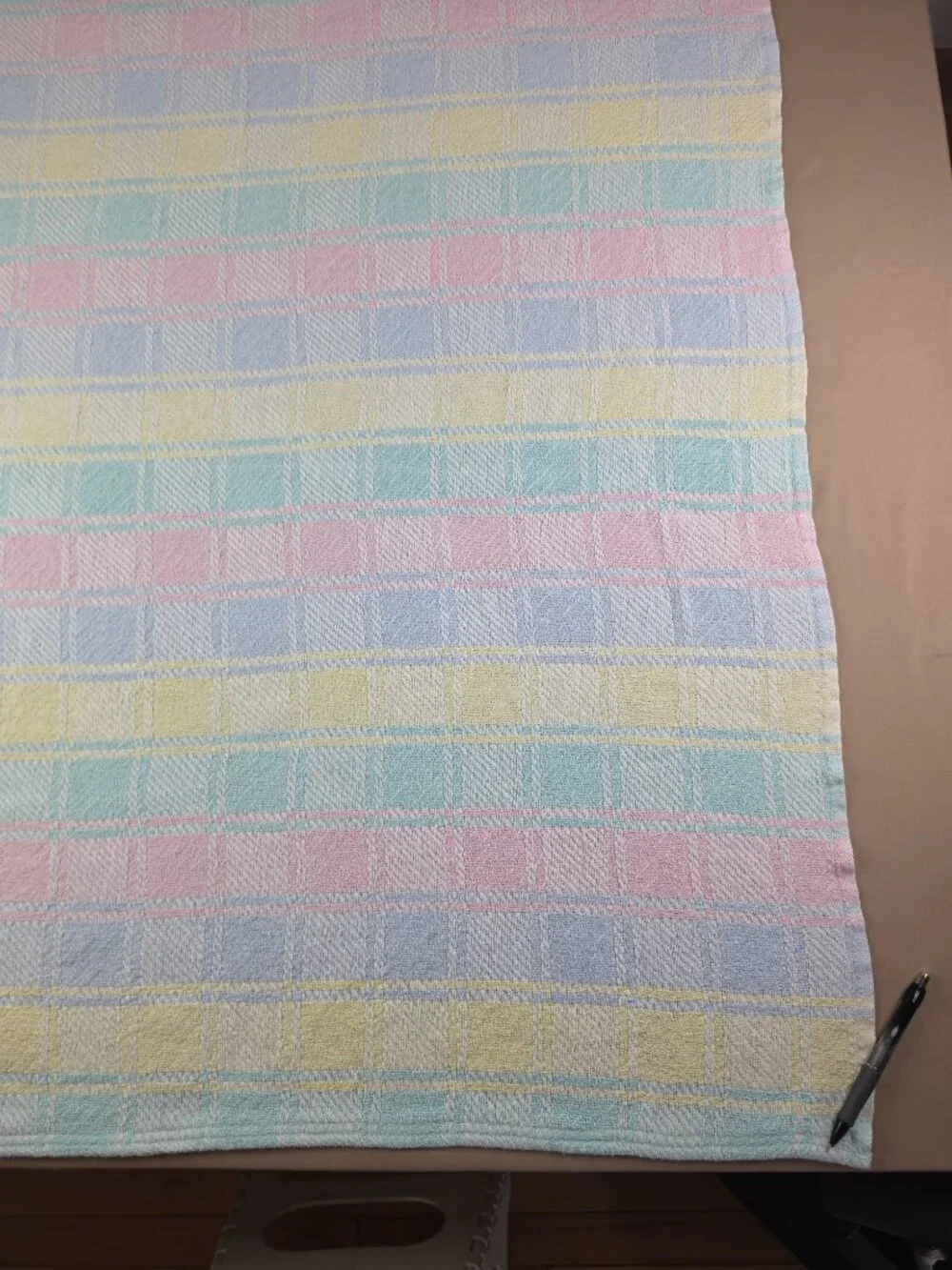 Vtg Beacon Baby Blanket Plaid Pastel Block Woven 100% Cotton Pink Blue Yellow